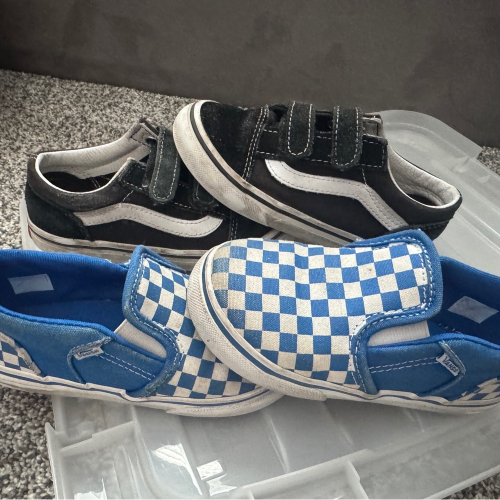 Vans Kids Blue Checkerboard and Black Sneakers